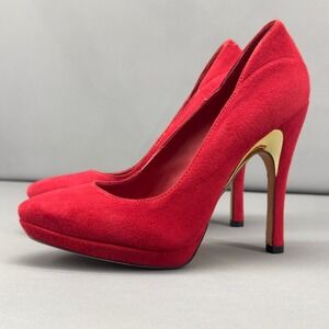 Alice + Olivia by Stacey Bendet Red Suede Platform Stiletto Heels Size 8US/38.5